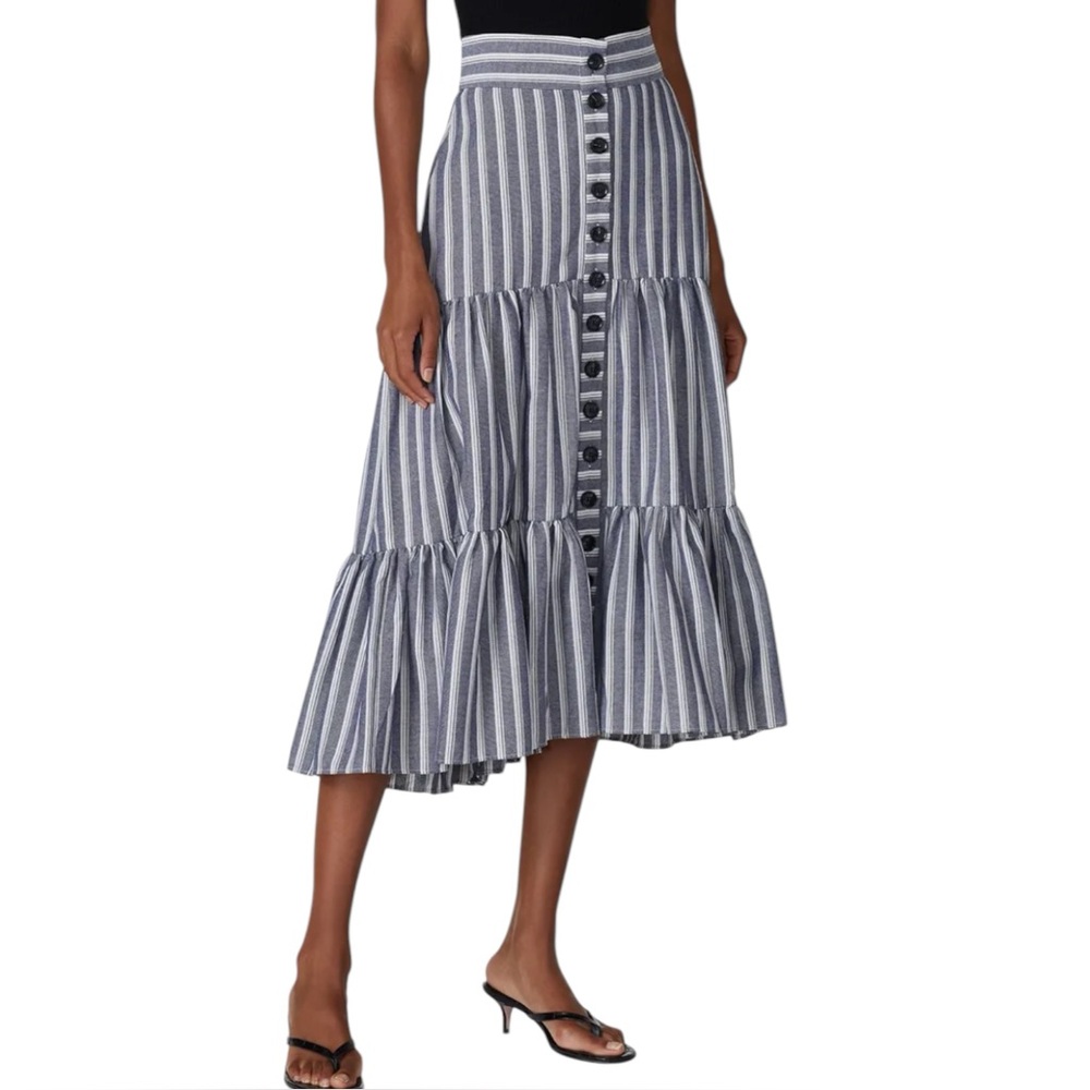 Marissa Webb Collective Blue Stripe Midi Skirt Size 10